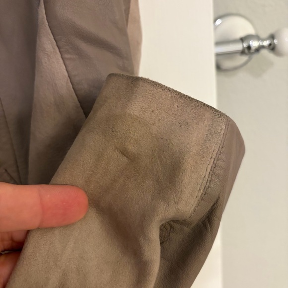 Mint Velvet Leather Moto Jacket Tan Beige Suede Panel Size US 10 - Picture 11 of 15